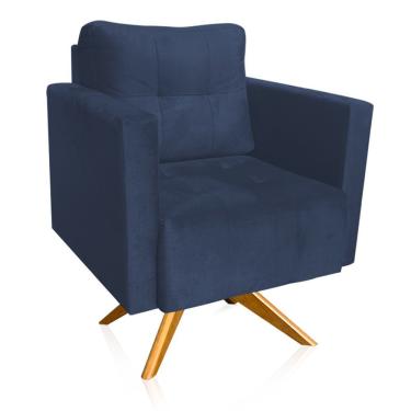 Imagem de Poltrona Giratória Livia Suede Base De Madeira Ma30 Cor Azul Marinho