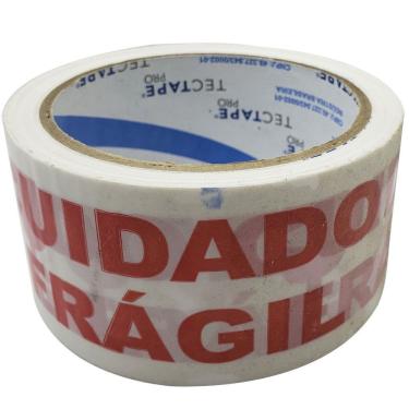 Imagem de Fita Adesiva Branca Cuidado Frágil 48mmx50mt Tec Tape