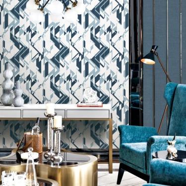 Imagem de Papel De Parede Essencial Geométrico Azul E Branco Ess1001