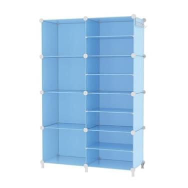 Imagem de AWTATOS Organizador de armário com 8 prateleiras de armazenamento em cubos, organizadores de roupas, prateleiras empilháveis para armário, quarto, sala de estar, azul