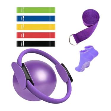 Imagem de kowaku Bola de exercício Pilates Essentials 9 peças para mulheres, acessórios de alongamento e ioga, equipamento de treino para musculação de pernas, Roxo