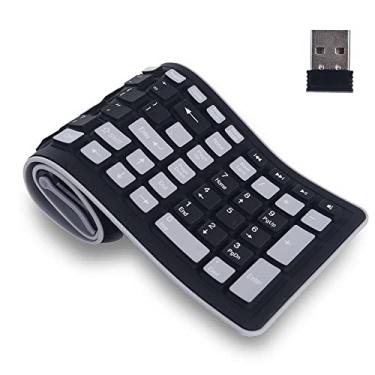 Imagem de TEHDYCU Teclado de silicone sem fio de 2,4 G, teclado portátil para laptop, PC, notebook e viagens, teclado dobrável e dobrável, impermeável, à prova de poeira, tamanho completo, 107 teclas, preto