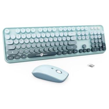 Imagem de Combo de teclado e mouse sem fio – teclas redondas fofas, teclado de máquina de escrever retrô de tamanho completo com Plug & Play de 2,4 GHz, para Windows 11/10/7, laptop, PC, notebook, Smart TV