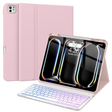 Imagem de Supveco Capa Com Teclado Para Ipad Pro 13" (M4) 2024 Porta-Lápis, Teclas Magnéticas Removíveis E Retroiluminadas, Suporte Fino, Traseira De Tpu Macio, Nova, - Rosa