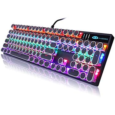 Imagem de Teclado gamer mecânico Camiysn estilo máquina de escrever retrô punk preto com retroiluminação RGB, switch azul de 104 teclas, lindo teclado com fio, teclas redondas exclusivas para Windows/Mac/PC