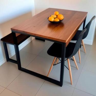 Imagem de Mesa de Jantar 80x80 Industrial Preta Moderna Para 4 Lugares MDF Compa