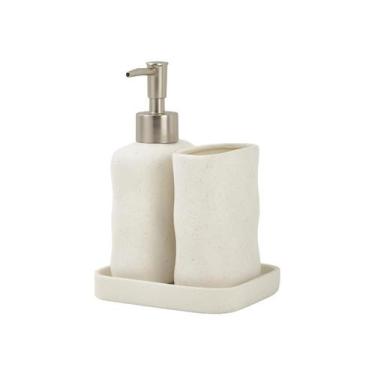 Imagem de Kit Para Banheiro Lavabo Dispenser Porta Escova E Bandeja De Luxo Em C
