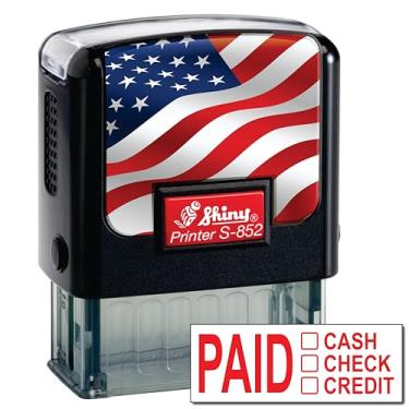 Imagem de Shiny Carimbo de borracha autotintado com carimbo pago, área de impressão de 1,27 cm x 3,5 cm, tinta vermelha, recarregável