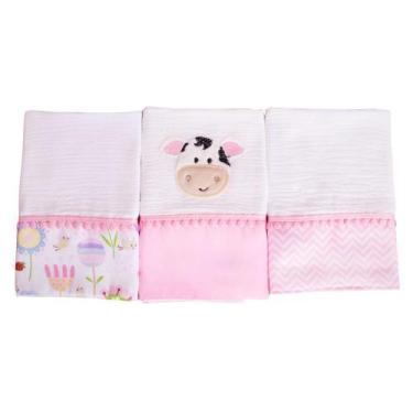 Imagem de Fralda de Boca Vaquinha Rosa 3 Peças - Miguel Baby
