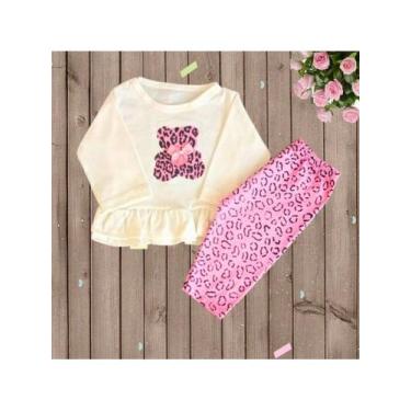 Imagem de Conjunto Blusa Manga Longa Com Calça Urso Oncinha Bebê Menina Blogueir