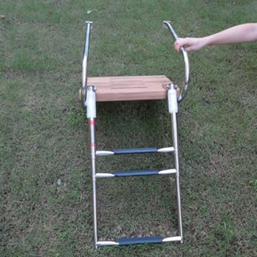 Imagem de Escada telescópica de plataforma de natação de 3 degraus com corrimãos duplos, escada de embarque para barco de aço inoxidável teca