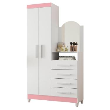 Imagem de Cômoda New Capri 2 Portas E 4 Gavetas Quadriflex Branco/rosa Matte Com Espelho - Móveis Albatroz Branco/rosa Matte