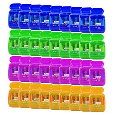 Imagem de Apontador manual de lápis Alroxo, formato de orifício duplo, apontador de giz portátil com receptáculo e borracha para escola, escritório e materiais de casa, 36pcs