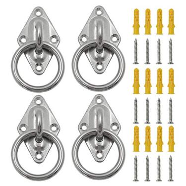 Imagem de Eilumduo 4 peças M6 Diamond Pad Eye Plate com gancho de anel, ganchos de teto, suporte de montagem na parede, suporte de âncora de aço inoxidável resistente para balanços de ioga, redes de balanço/equipamento de barco/tiras de treinamento de suspensão