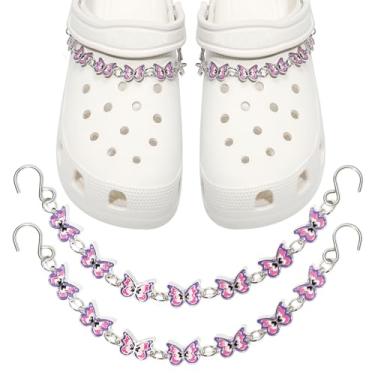 Imagem de CIKKITZ Corrente de sapato brilhante para sandálias de tamanco, 2 peças de pingentes de corrente de sapato borboleta para mulheres, lindos pingentes de decoração de sapatos DIY para lembrancinhas de