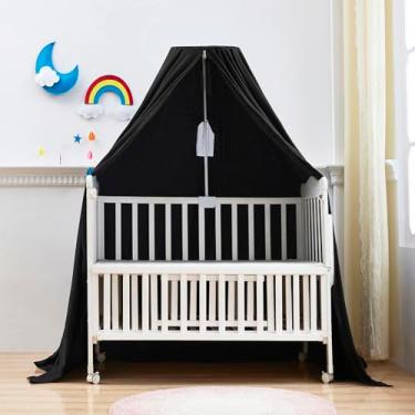 Imagem de Mengersi Barraca de dormir blackout com moldura de dossel para crianças, berço e cama Pack N Play, tenda de dormir para bebê, tenda de viagem, tenda de privacidade portátil (preto)