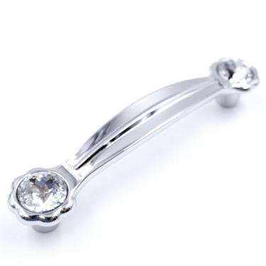 Imagem de JETLAND Puxadores de cristal para gaveta de armário, pacote com 4, cromado com vidro transparente, centros de furo de 10 cm, margarida brilhante, alças de armário para móveis de mesa de cabeceira de