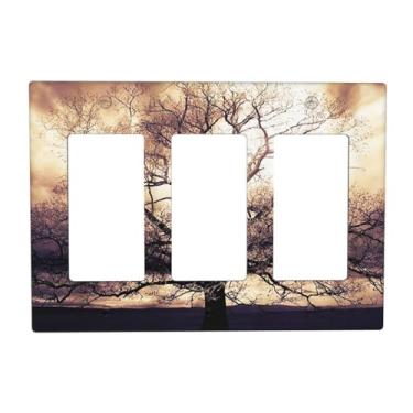 Imagem de Brown Tree 3 Gang Rocker Light Switch Cover Decorativo Placa de Parede GFCI Placa Elétrica para Decoração de Casa