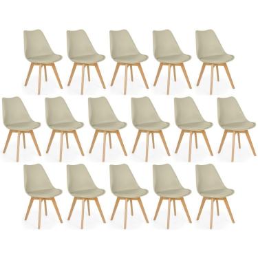 Imagem de Conjunto 16 Cadeiras De Jantar Eames Wood Leda Design Estofada - Nude