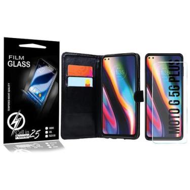Imagem de Pelicula Vidro + Capa Carteira PRETA Moto G 5G Plus 6.7 XT2075 - Cell 