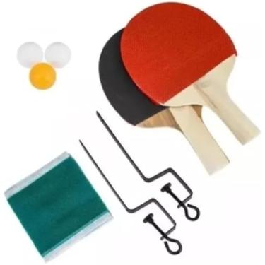 Imagem de Conjunto Ping Pong Tênis De Mesa Raquetes Bolinhas Rede Cor Vermelho