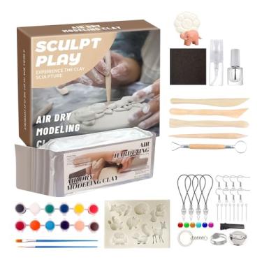 Imagem de Argila De Modelar Que Seca Ao Ar Para Crianças - Argila De Modelagem Macia Pintável Em 12 Cores | Massa De Arte Para Interior Exterior Casa Família Sala De Aula Escola Pintura E Adolescentes