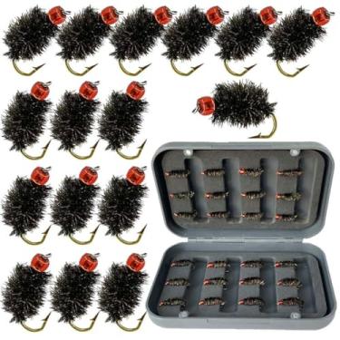 Imagem de Qievcrme 24 peças de pesca com mosca, moscas, iscas de truta, equipamento de pesca, moscas com robalo de truta em caixa, isca artificial de peixe (24 peças de nano ninfa)