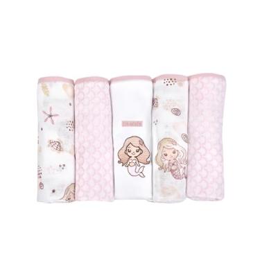 Imagem de Fralda de Pano Bordada Estampada Ombro com Bainha Kit 5 Unidades Minasrey Cia Estampada (Sereia Rosa)