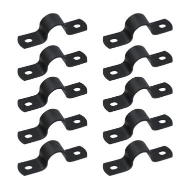 Imagem de MY MIRONEY 10 braçadeiras pretas em U para tubos de metal, grampos de tubo em forma de sela servem para tubos de diâmetro de 1,5 cm com 2 furos para cabos de conduíte