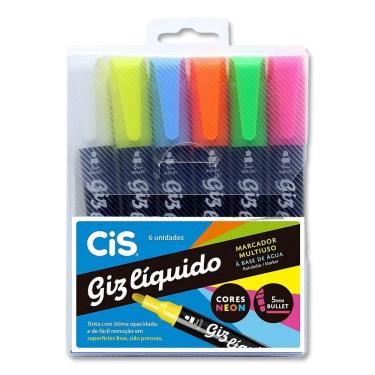 Imagem de Giz Liquido Marcador Multiuso Bullet com 6 Cores Neon Cis