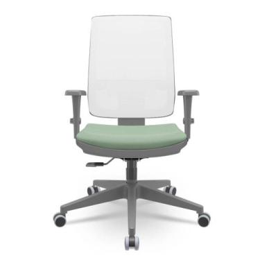 Imagem de Cadeira Brizza Diretor Grafite Tela Branca Assento Vinil Verde Base Re