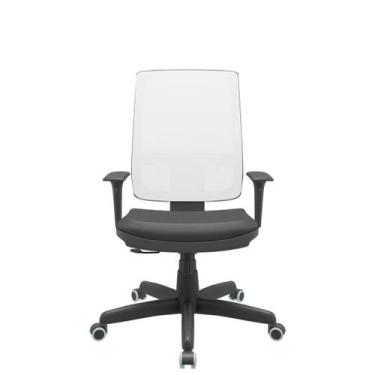 Imagem de Cadeira Office Brizza Tela Branca Assento Vinil Preto RelaxPlax Base S