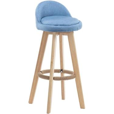Imagem de Cadeira De Bar De Madeira Rústica Retrô Haiyu-swivel Bar Alta Multicolorida Redonda De Linho Com Encosto & Apoio Para Os Pés, Grey, 63cm