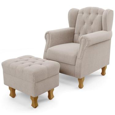 Imagem de Poltrona de Amamentação Yara P02 Com Puff Paris Luis Xv L02 Bouclê Creme - Lyam Decor