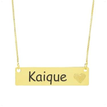Imagem de Colar Chapinha Coração Gravação Personalizada Nome Kaique Banhado Ouro 18K - 999006065