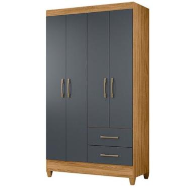 Imagem de Guarda Roupa Casal Roupeiro Chile 4 Portas Gavetas Freijo/Cinza - Mova