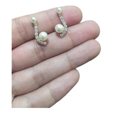 Imagem de Brinco Ear Cuff Noiva Pedra Zirconia E Perola Dourado Festa