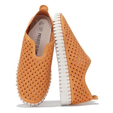 Imagem de Project Cloud Sapatos de caminhada confortáveis para mulher, sapatos de trabalho antiderrapantes, sapatilhas leves para mulher, sapatos desportivos de espuma viscoelástica para mulher (Lily), Laranja