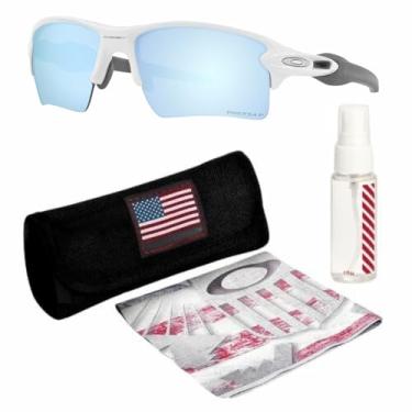 Imagem de OAKLEY OO9188 FLAK 2.0 XL Armação branca polida – Lente polarizada PRIZM Deep H2O, óculos de sol polarizados retangulares com kit oficial de óculos, Branco polido polarizado (59 mm), 59 mm