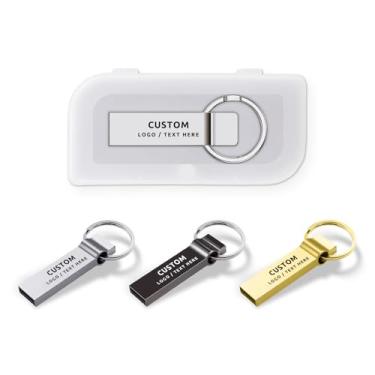 Imagem de Pen drive USB personalizado, pacote com 100 pen drives personalizados USB 2.0 pen drive com chaveiro, ideal para presentes corporativos, eventos de negócios e brindes promocionais (2 GB, com caixa de