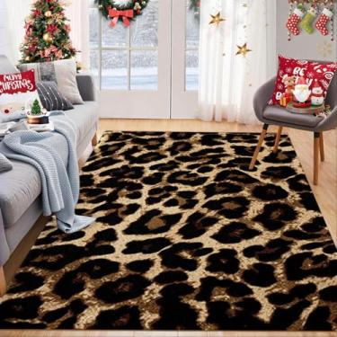 Imagem de ESSMOKO Tapete de sala de estar tapete nórdico simples com leopardo de caxemira artificial para, tapete grande para quarto, lavável e fácil de cuidar, padrão grande A-40 * 60 cm