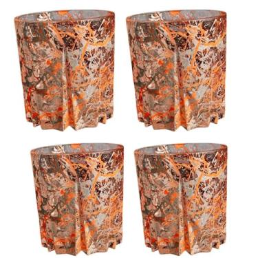 Imagem de Conjunto 4 Copos de Whisky 300ml Copos Para Suco Drink Whisky De Vidro Grosso (Personalizado) Laranja com Prata