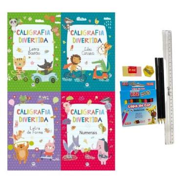 Imagem de  Kit 4 Livros Aprendendo Caligrafia Para Criança Infatil Lapis Regua B