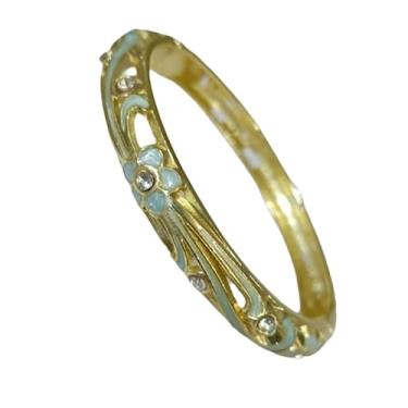 Imagem de Only My Live Home Pulseiras elegantes de flores esmaltadas finas e pequenas pulseiras vintage chinesas cloisonne com dobradiças para mulheres de pulso pequeno, Inner Diameter 2.25 inch wide 0.31 inch