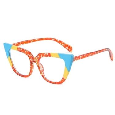 Imagem de Óculos de sol femininos anti-luz azul, armação de óculos estilo olho de gato, lentes transparentes, tendência, óculos de leitura femininos (amarelo florido)