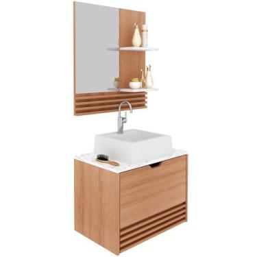 Imagem de Kit Gabinete e Espelheira de Banheiro 60 cm com Cuba Sâmia - Tecnomobi