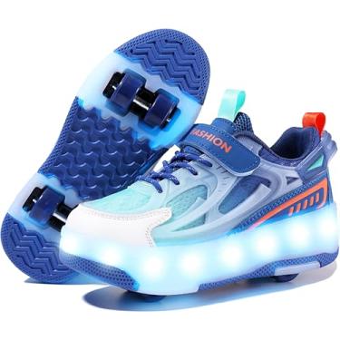 Imagem de Ufatansy Tênis de patins para crianças, meninas, meninos, 4 rodas destacáveis, tênis esportivos, 16 modos, luzes de LED coloridas, recarregáveis, modernos, sapatos, presentes, 9932-azul-4 rodas, 12