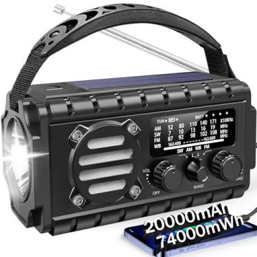 Imagem de Aivica Rádio de emergência de 20000 mAh, rádio meteorológico SW/NOAA/AM/FM, manivela movida a energia solar com bateria grande, portátil, carregamento de celular, SOS, lanterna para emergência/casa