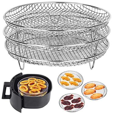 Imagem de Racks redondos para fritadeira a ar, três camadas, acessórios para fritadeira a ar empilhável, desidratador, desidratador, bandeja de cesta de fritadeira, serve para a maioria dos fornos de