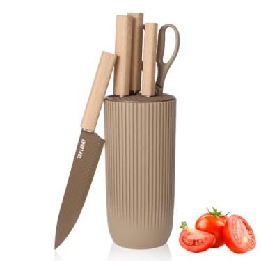 Imagem de Conjunto de facas, conjunto de facas de cozinha Wiztoynia 6 peças para café, para casa, antiferrugem, antiaderente, aço inoxidável, conjunto de facas afiadas com bloco de facas universal para cozinha